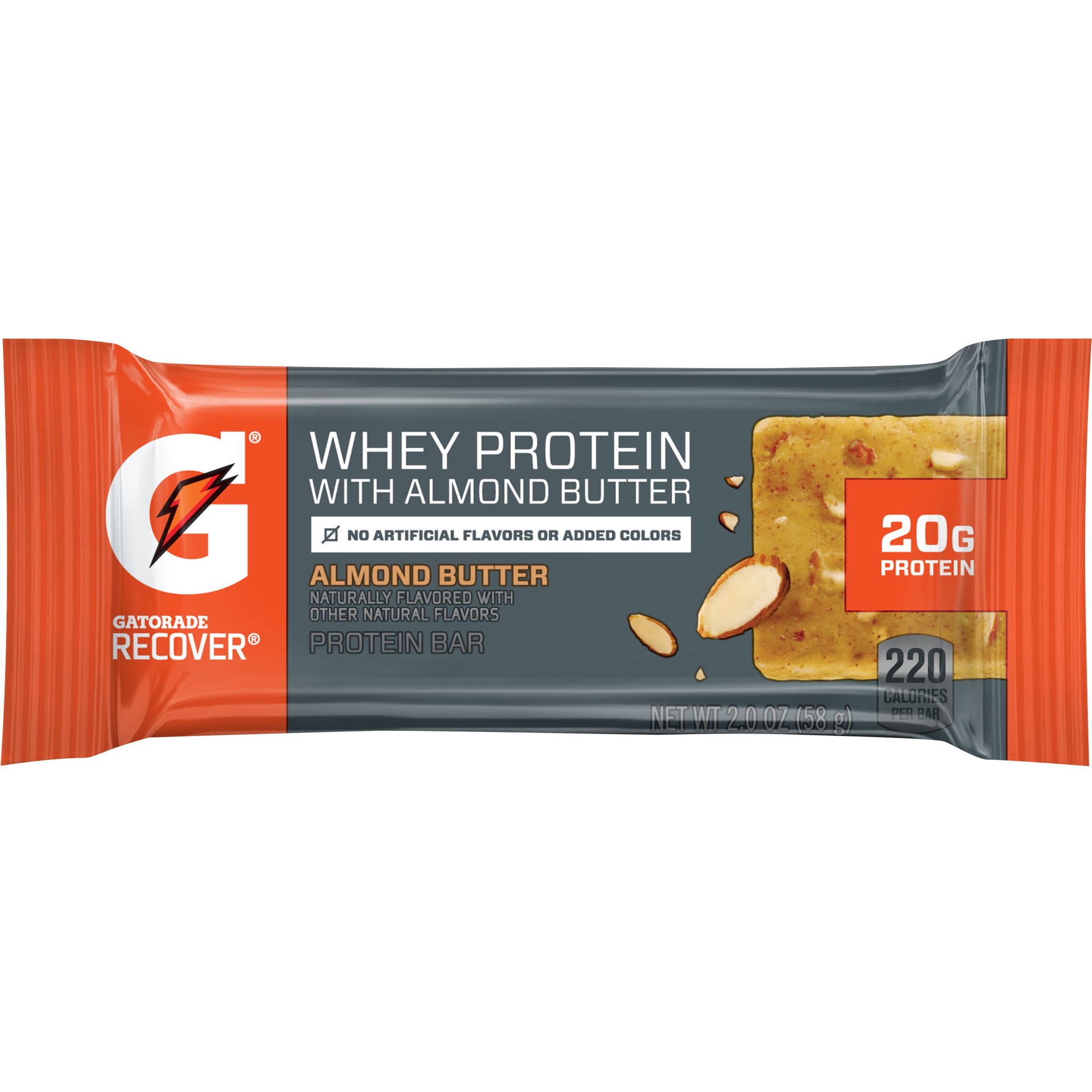 slide 1 of 5, Gatorade Recover Whey Protein With Almond Butter Protein Bar, 2 oz
