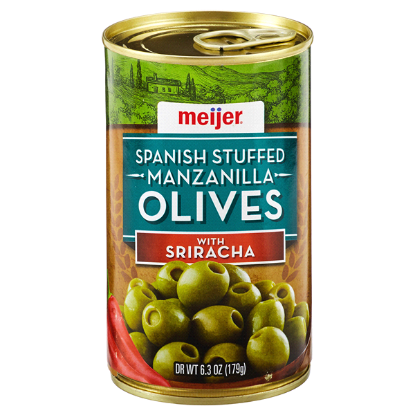 slide 1 of 3, Meijer Spanish Stuffed Manzanilla Olives with Sriracha, 6.3 oz