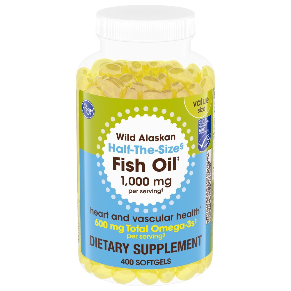 slide 2 of 3, Kroger Half The Size Fish Oil Softgels1000Mg, 400 ct