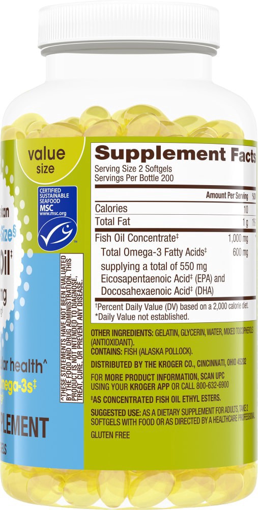 slide 3 of 3, Kroger Half The Size Fish Oil Softgels1000Mg, 400 ct