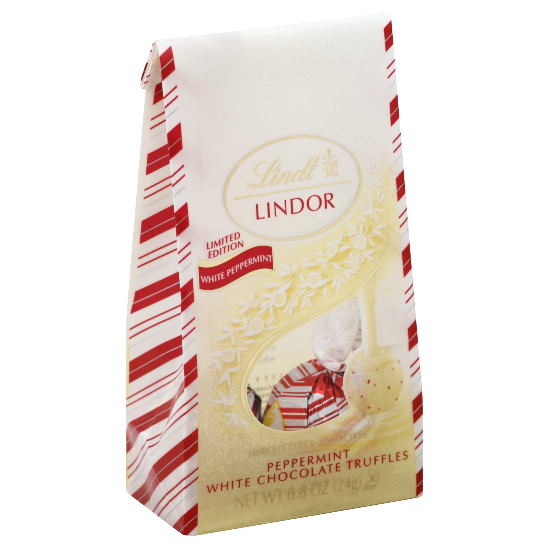 slide 1 of 1, Lindt Lindor White Peppermint Chocolate Truffles, 0.8 oz