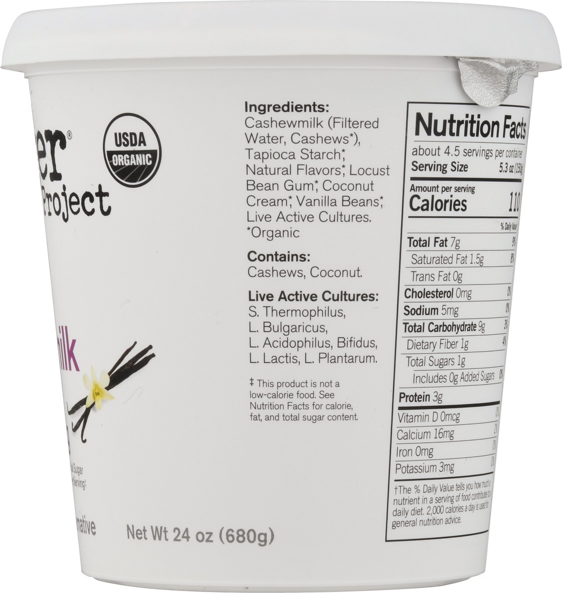 slide 5 of 9, Forager Project Dairy-Free Organic Probiotic Unsweetened Vanilla Bean Cashewmilk Yogurt 24 oz, 24 fl oz
