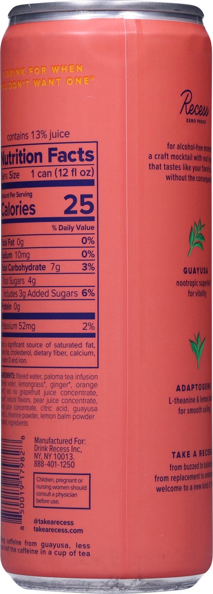 slide 2 of 14, Recess Grapefruit Paloma Craft Mocktail 12 fl oz, 
