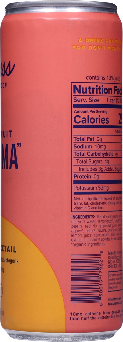 slide 10 of 14, Recess Grapefruit Paloma Craft Mocktail 12 fl oz, 
