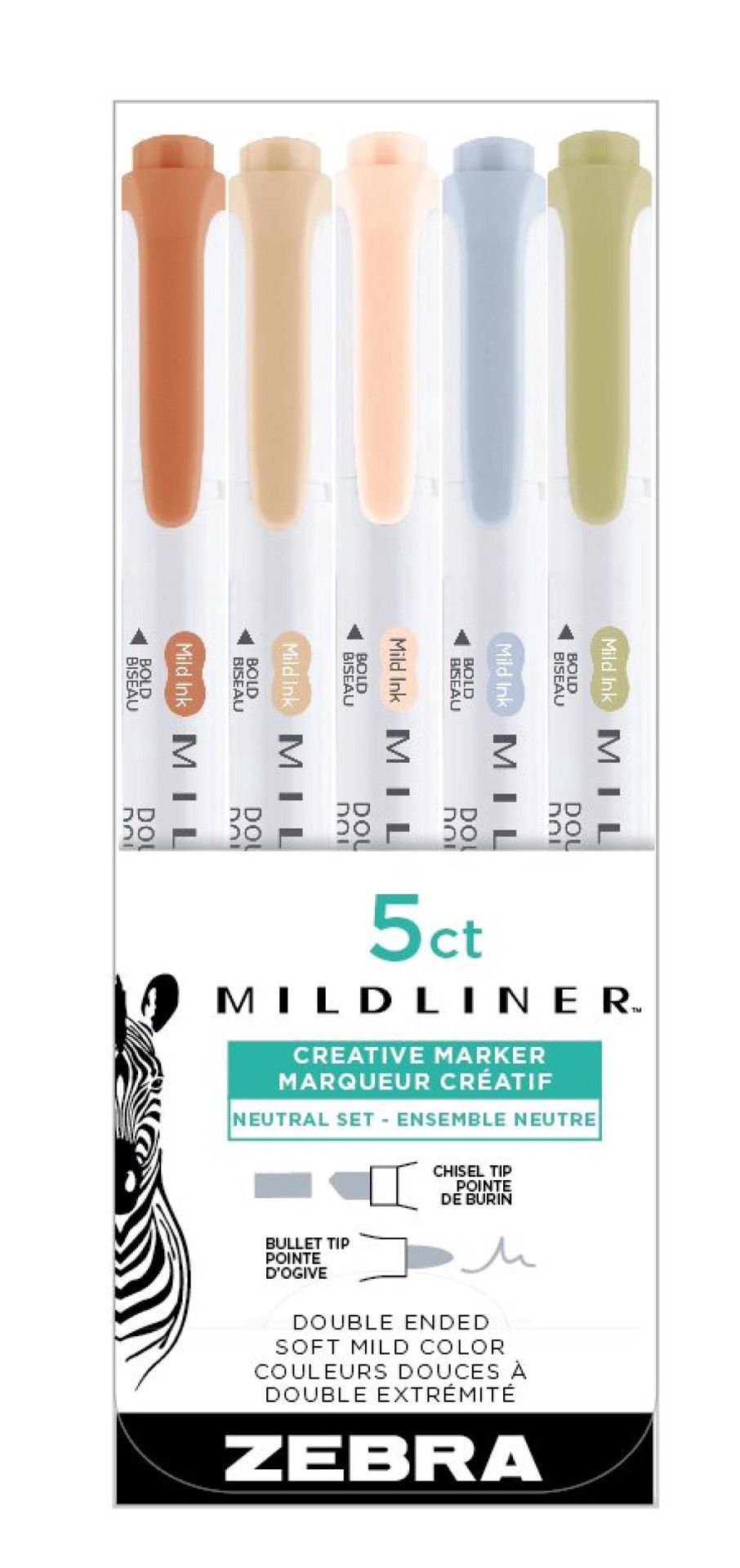 slide 1 of 1, Zebra Mildliner Highlighter Asrt Neutral, 5 ct