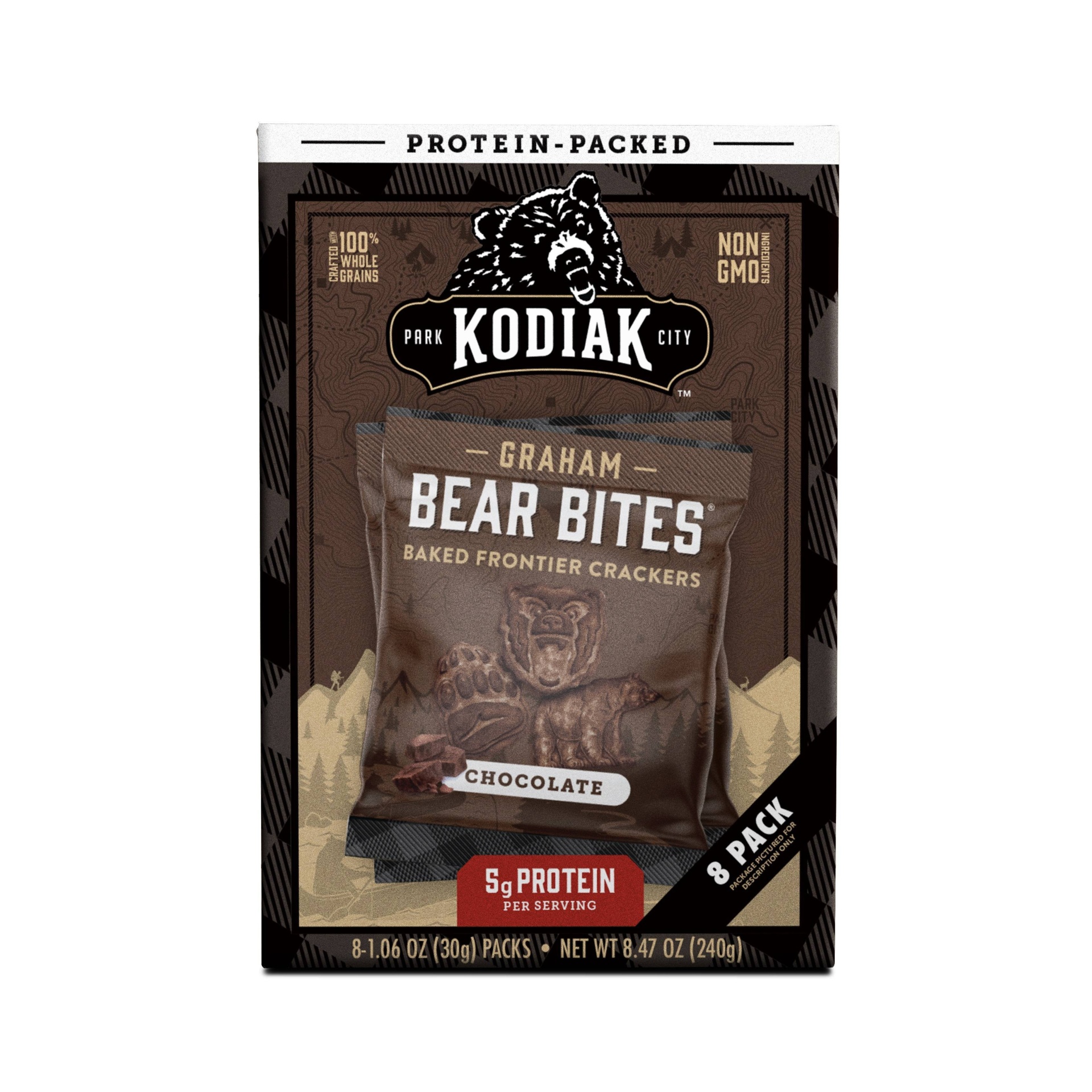 slide 1 of 10, Kodiak Cakes Bear Bites Chocolate Graham Crackers, 8.47 oz