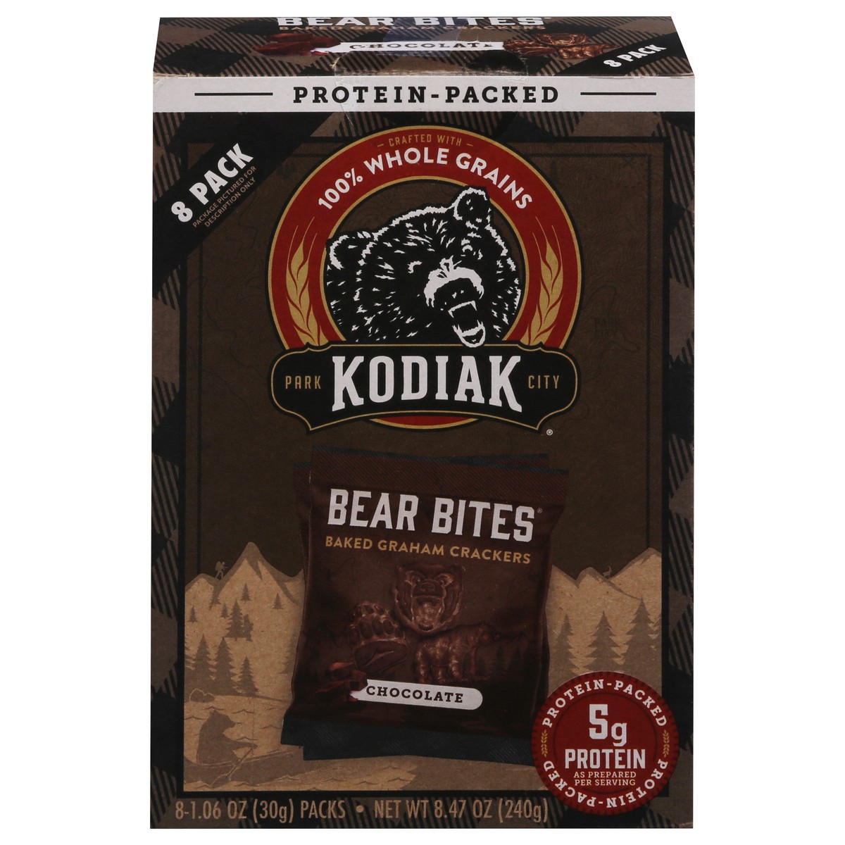 slide 1 of 29, Kodiak Cakes Bear Bites Chocolate Graham Crackers 8 - 1.06 oz Packs, 8 ct