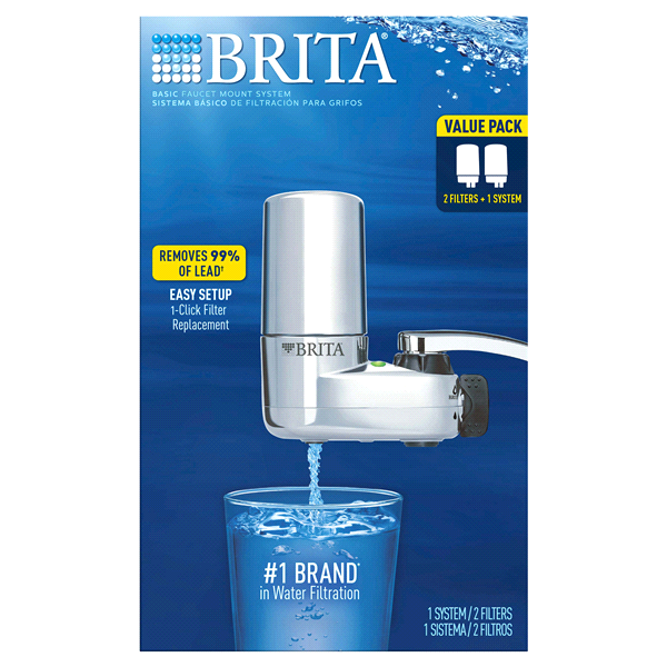 slide 1 of 1, Brita Tap Water Filter System, Water Faucet Filtration System with Filter Change Reminder, Reduces Lead, BPA Free, Fits Standard Faucets Only - Chrome, 1 ct