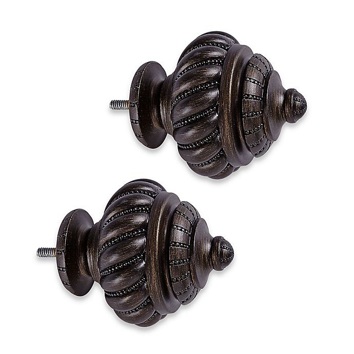 slide 1 of 1, Cambria Elite Beaded Twist Finials - Matte Brown, 2 ct