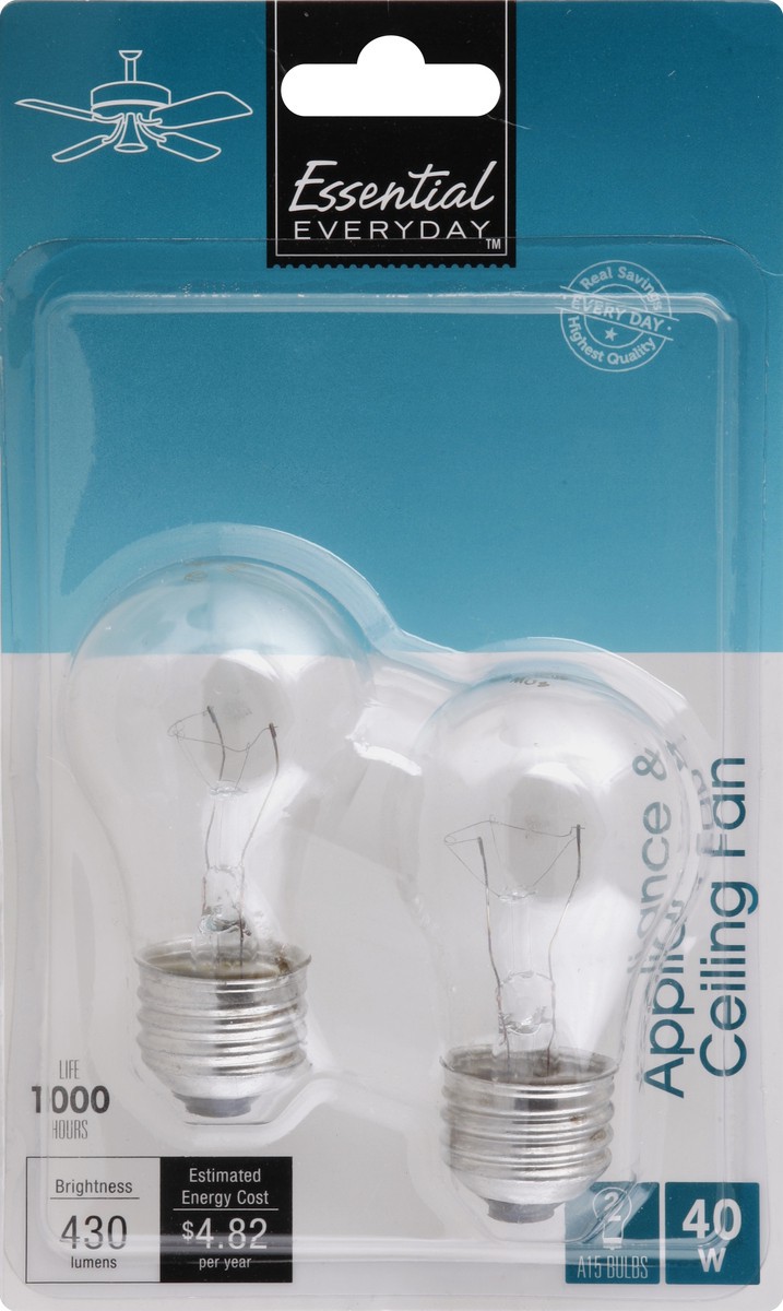 slide 2 of 2, Essential Everyday 40 Watt Appliance & Ceiling Fan Light Bulbs, 2 ct