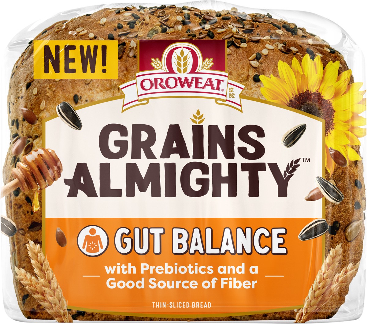 slide 9 of 11, Oroweat Grains Almighty Gut Balance Bread, 20 oz, 567 g