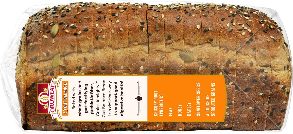 slide 3 of 11, Oroweat Grains Almighty Gut Balance Bread, 20 oz, 567 g