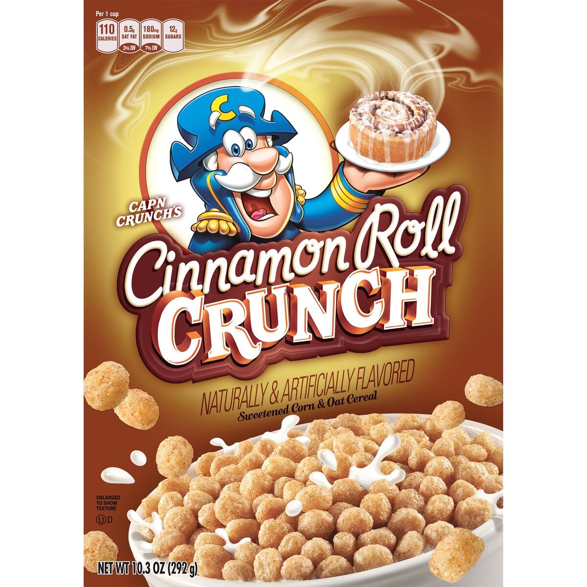 slide 8 of 9, Cap'n Crunch's Cinnamon Roll Crunch Flavored Sweetened Corn & Oat Cereal 10.3Oz Paper Box, 10.3 oz