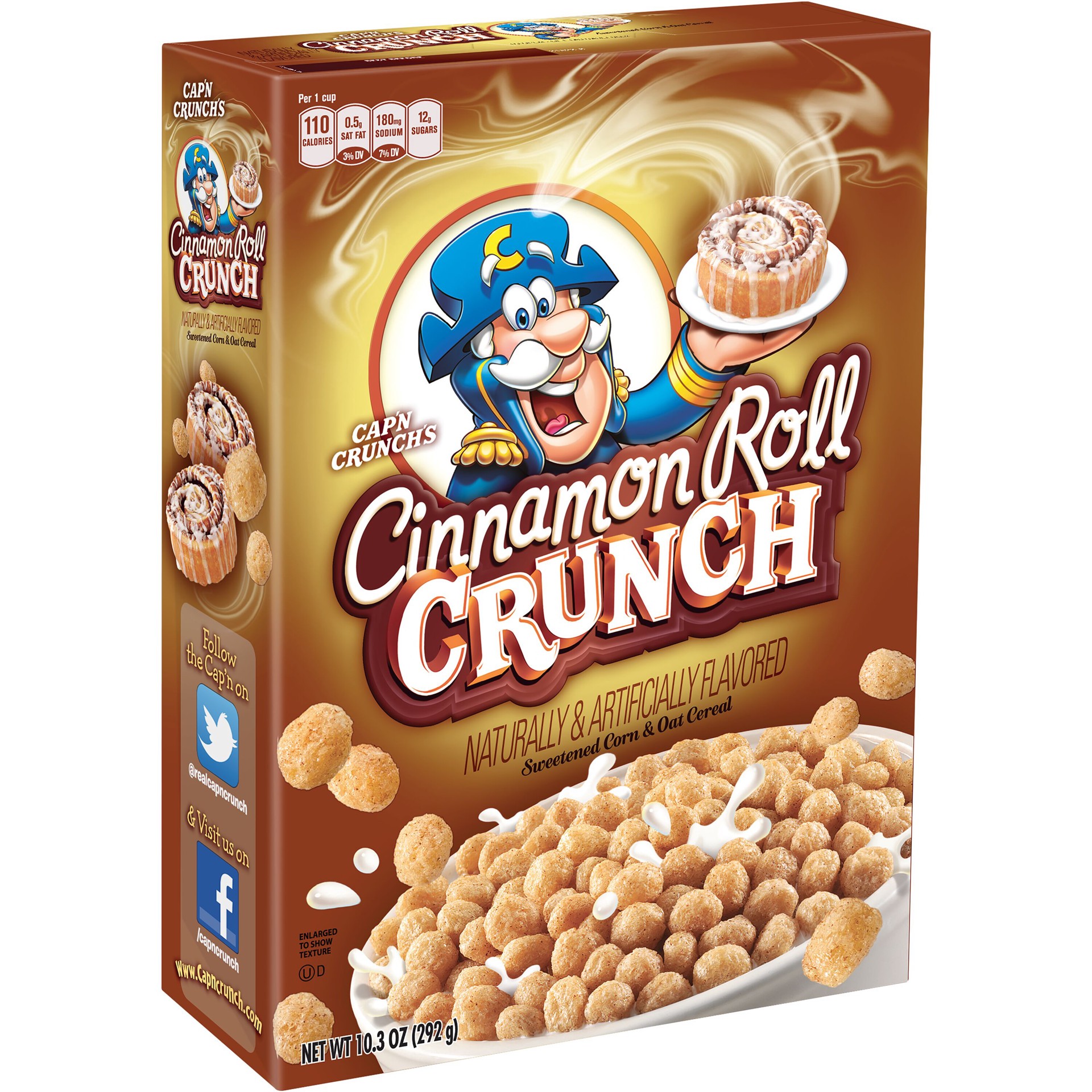 slide 1 of 9, Cap'n Crunch's Cinnamon Roll Crunch Flavored Sweetened Corn & Oat Cereal 10.3Oz Paper Box, 10.3 oz