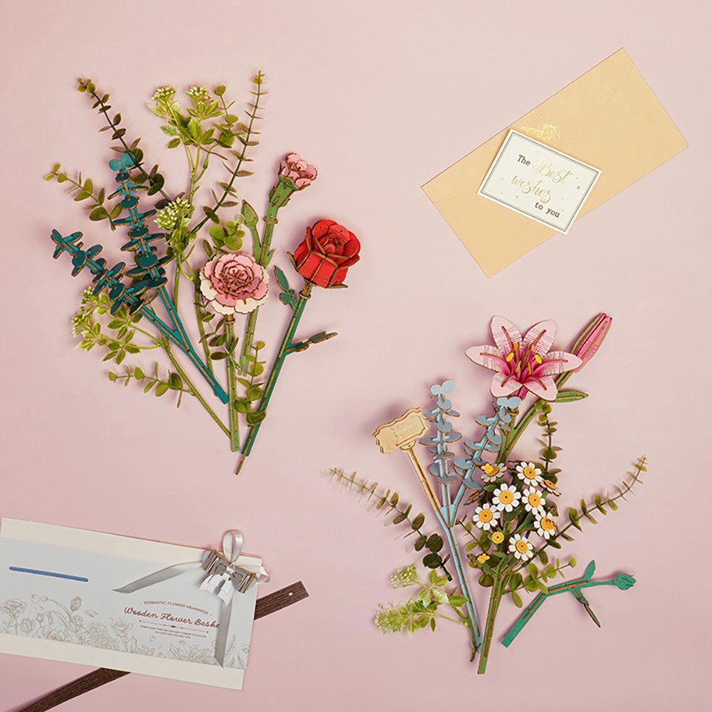 slide 5 of 6, Robotime Rowood Wooden Flower Basket Diy 3d Puzzle Kit, 11 in x 5.9 in x 11.8 in