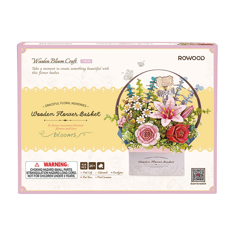 slide 2 of 6, Robotime Rowood Wooden Flower Basket Diy 3d Puzzle Kit, 11 in x 5.9 in x 11.8 in