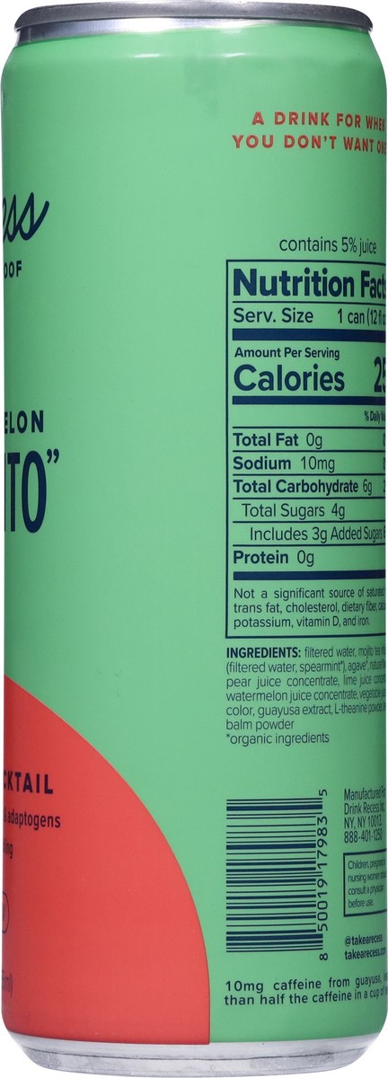 slide 5 of 14, Recess Watermelon Mojito Craft Mocktail - 12 fl oz, 12 fl oz