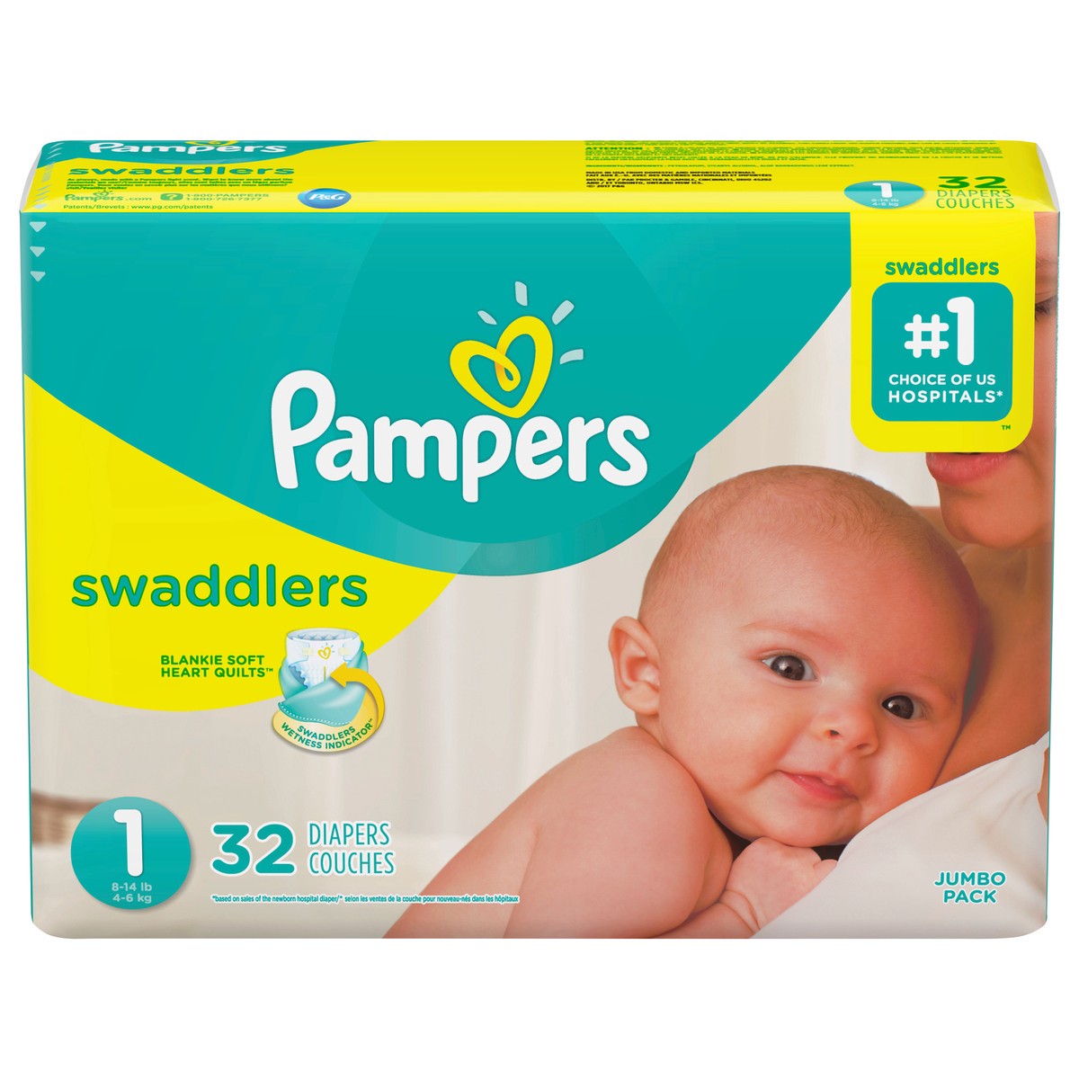 slide 1 of 3, Pampers Swaddlers Newborn Diapers Size 1 32 Count, 32 ct