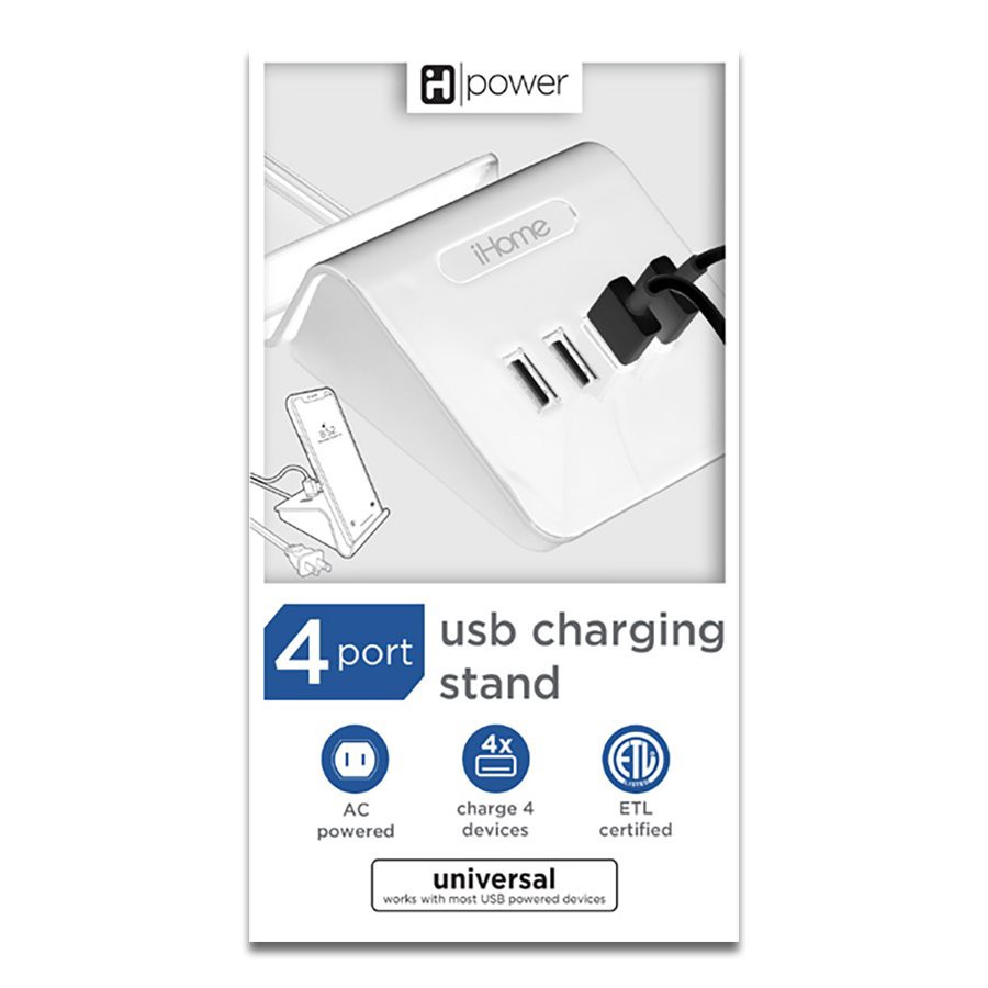 slide 1 of 1, iHome 4-Port USB Charging Stand with Phone Holder - White, 1 ct