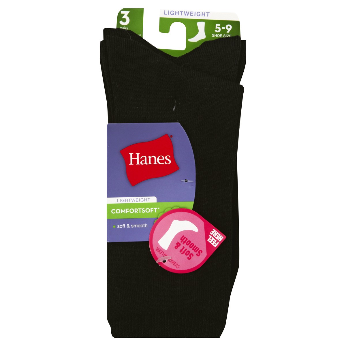 slide 2 of 3, Hanes Lightweight Comfortsoft Crew Socks - Black, 1 ct