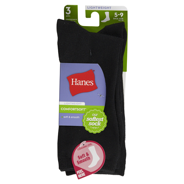 slide 1 of 1, Hanes Womens Comfort Soft Cuff Sock Black Size 5-9, 3 ct
