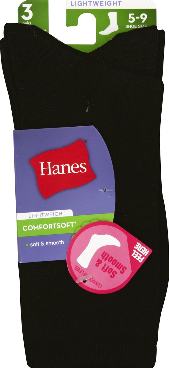 slide 1 of 3, Hanes Lightweight Comfortsoft Crew Socks - Black, 1 ct