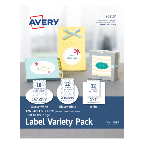 slide 1 of 7, Avery Print-To-The-Edge Variety Pack, Ave80510, White, Pack Of 126, 126 ct