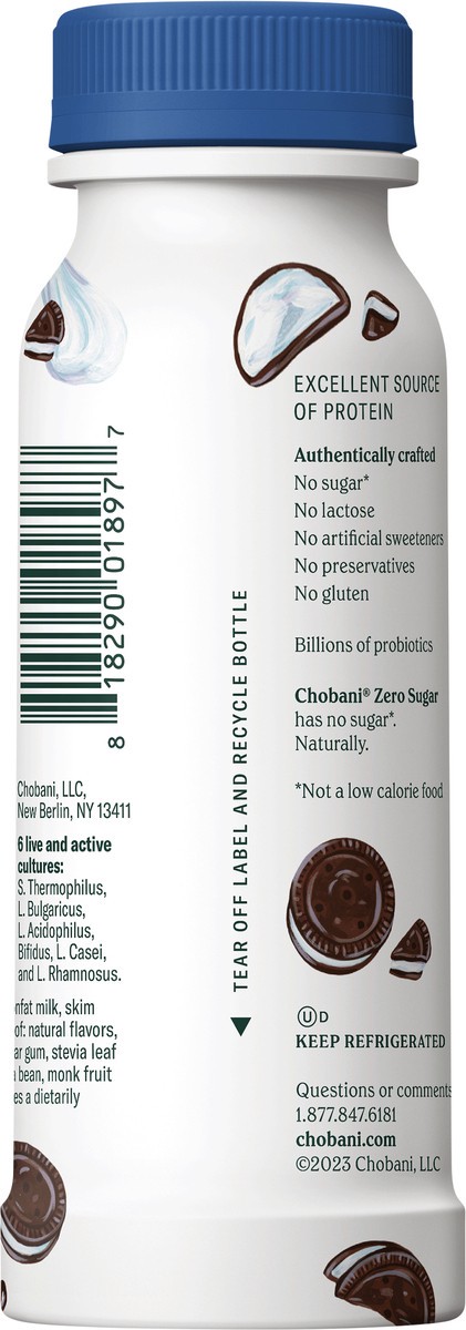 slide 5 of 8, Chobani Yogurt, Zero Sugar, Milk & Cookies, 7 fl oz
