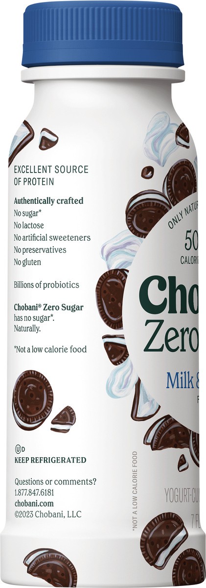 slide 4 of 8, Chobani Yogurt, Zero Sugar, Milk & Cookies, 7 fl oz