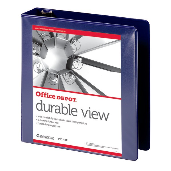 slide 2 of 5, Office Depot Brand Durable View Round-Ring Binder, 2'' Rings, Blue, 2 in