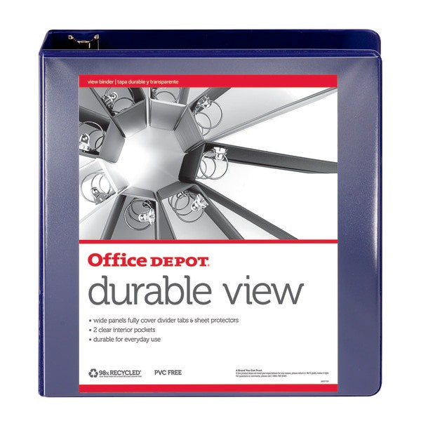 slide 3 of 5, Office Depot Brand Durable View Round-Ring Binder, 2'' Rings, Blue, 2 in