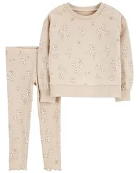 Carter's Baby 2-Piece Floral Pullover & Stretch Legging Set Tan 6M