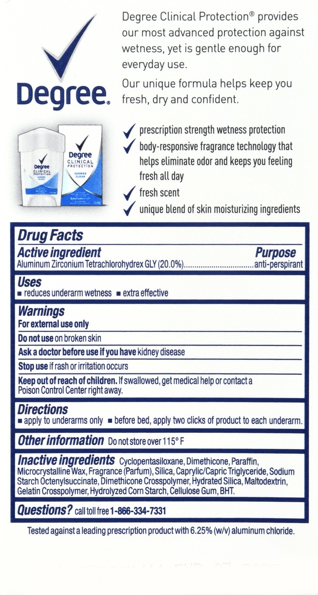 slide 4 of 9, Degree Clinical Protection Shower Clean Antiperspirant Deodorant, 1.7 oz