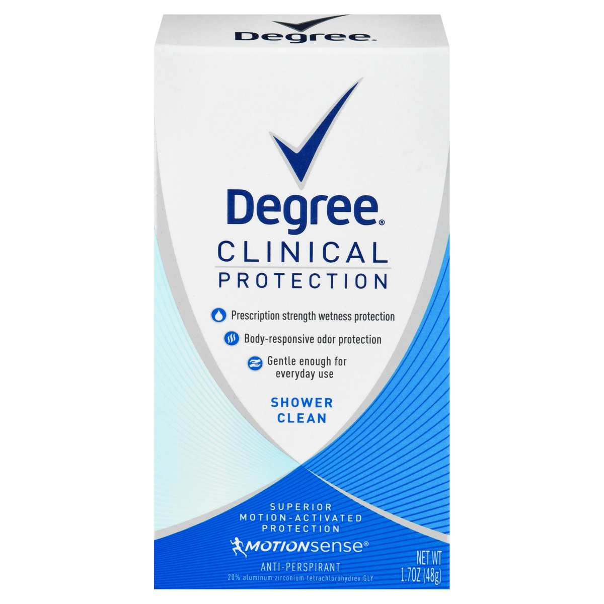 slide 1 of 9, Degree Clinical Protection Shower Clean Antiperspirant Deodorant, 1.7 oz