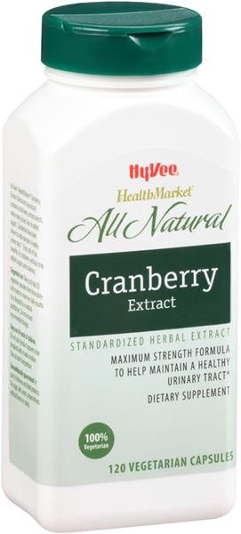slide 1 of 1, Hy-Vee HealthMarket All Natural Cranberry Extract Dietary Supplement Vegetarian Capsules, 120 ct
