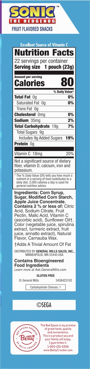 slide 7 of 8, Betty Crocker Sonic The Hedgehog Fruit Flavored Snacks, Treat Pouches, Gluten Free Snack, Value Pack, 22 Ct, 17.6 oz, 22 ct