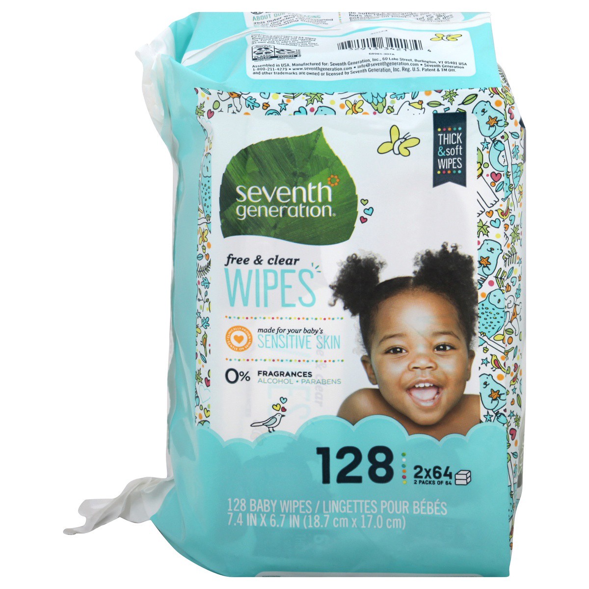 slide 1 of 2, Seventh Generation Thick & Strong Baby Wipes Refill Free & Clear, 128 count, 128 ct