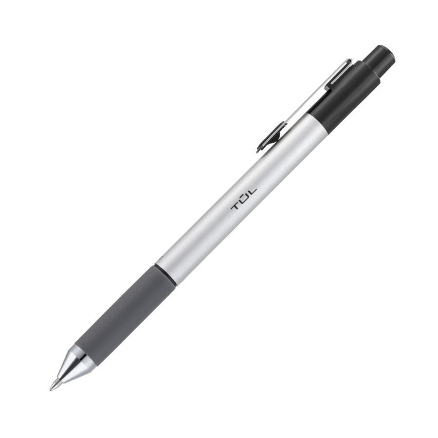 slide 3 of 3, TUL Bp3 Retractable Ballpoint Pens, Medium Point, Silver Barrel, Black Ink, Pack Of 4 Pens, 4 ct