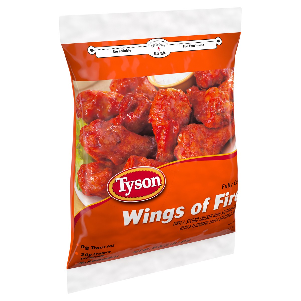 slide 3 of 6, Tyson Fully Cooked, Wings of Fire(R), First and Second Chicken Wing Sections, Bag, 1.81 kg