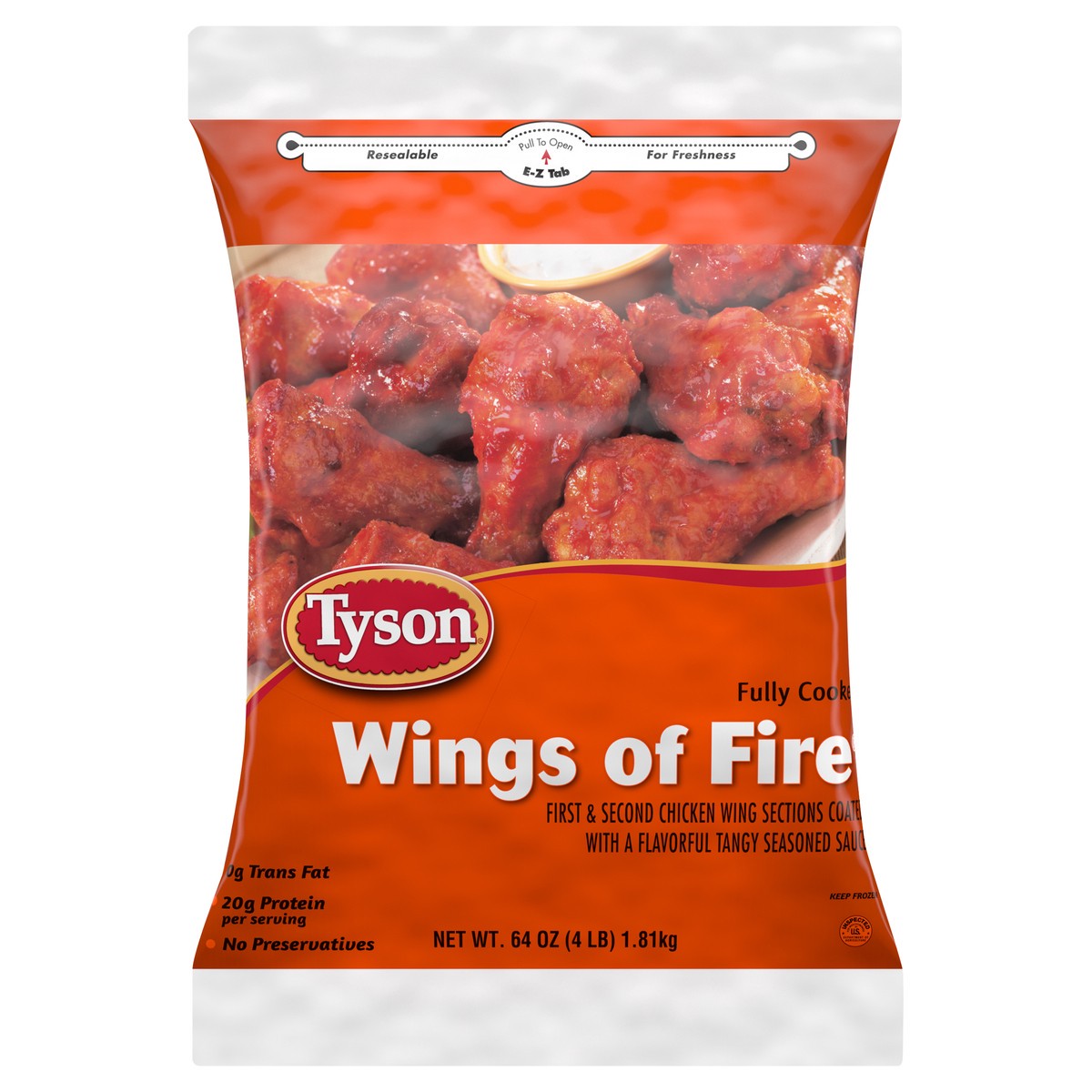 slide 1 of 6, Tyson Fully Cooked Wings of Fire , First and Second Chicken Wing Sections, 6/4 pound bags, 1.81 kg