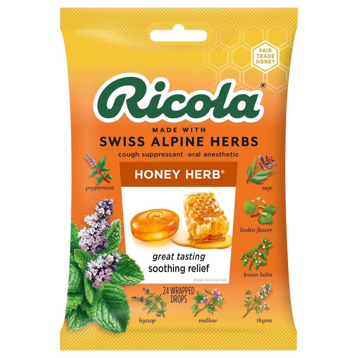 slide 1 of 1, Ricola Honey Herb Cough Drops, 24 ct