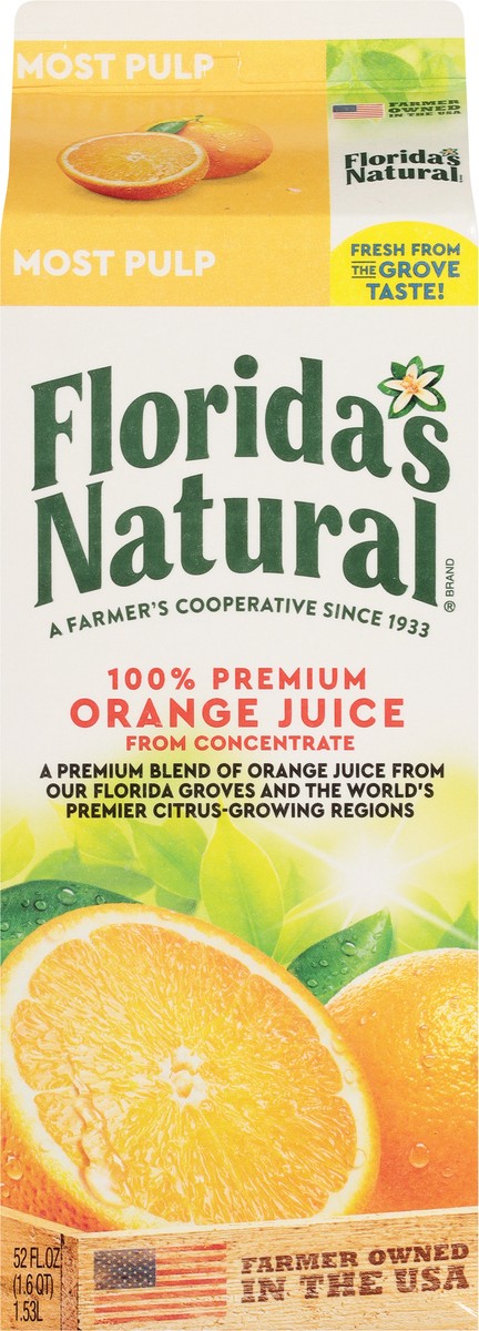 slide 5 of 9, Florida's Natural Most Pulp 100% Premium Orange Juice, 52 fl oz