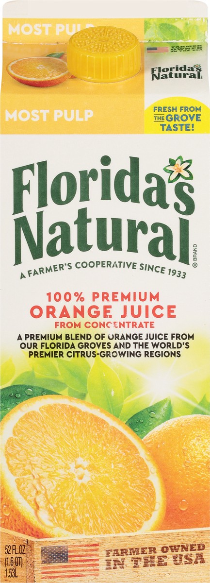 slide 6 of 9, Florida's Natural Most Pulp 100% Premium Orange Juice, 52 fl oz