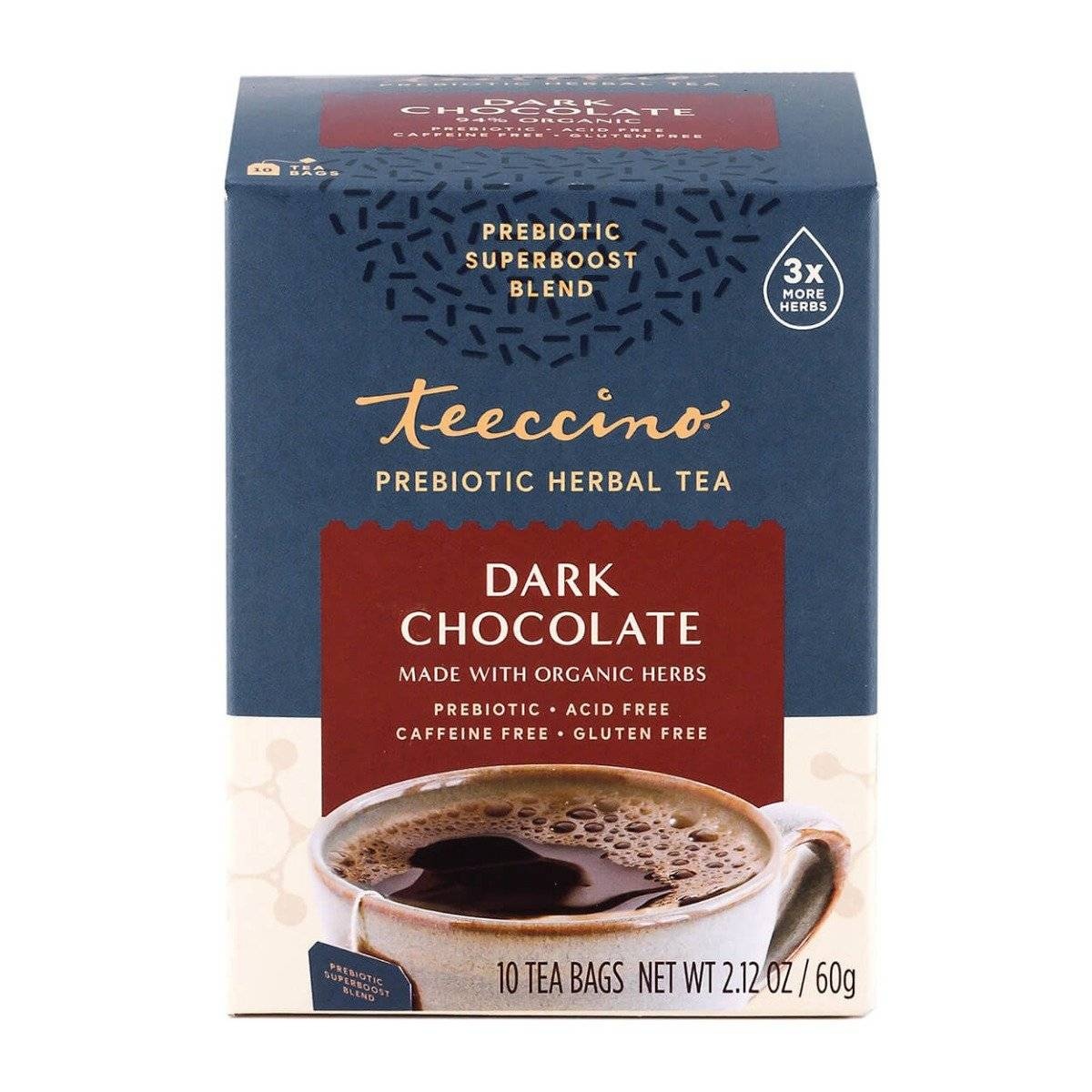 slide 1 of 1, Teeccino Dark Chocolate Herbal Tea, 10 ct