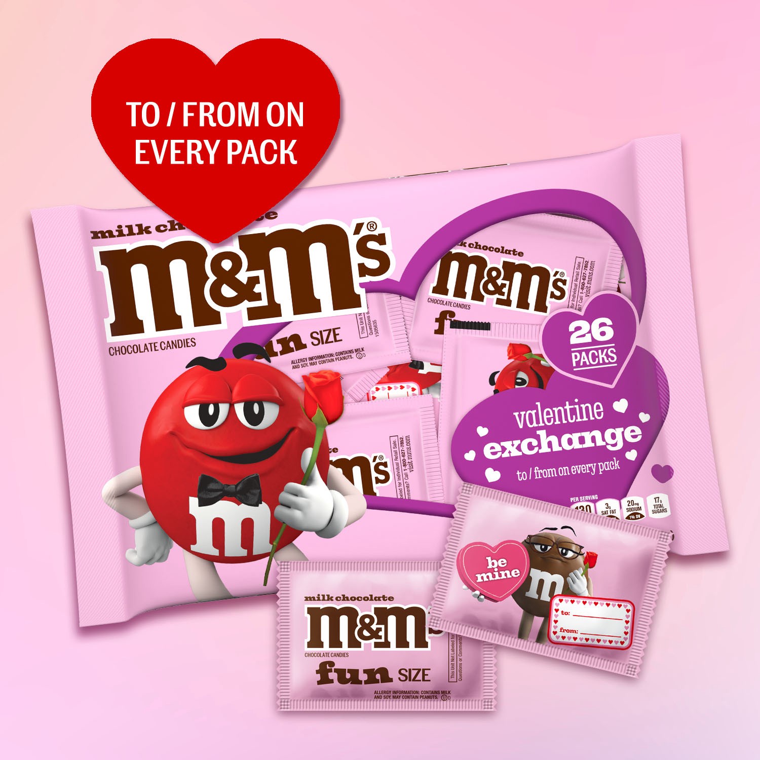 slide 8 of 8, M&M's M&M''S Milk Chocolate Candy Valentines Day Gift Exchange, 26 count, 12.13 oz