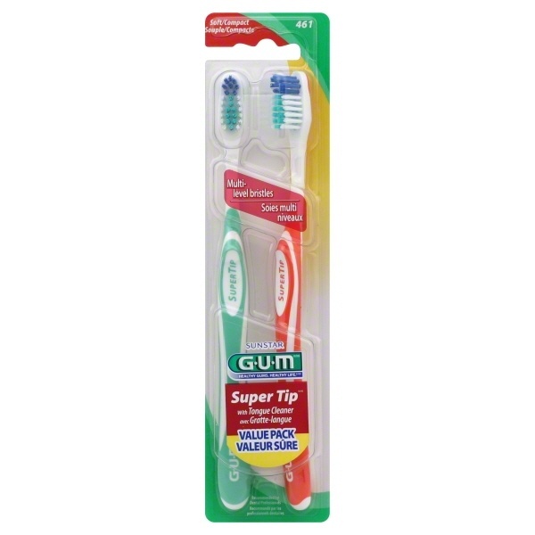 slide 1 of 1, G-U-M Super Tip Soft Toothbrushes, 2 ct