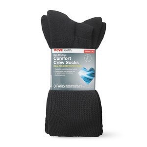 slide 1 of 1, CVS Health Non-Binding Comfort Crew Socks For Diabetics Unisex, 3 Pairs, L/Xl, Black, 1 ct