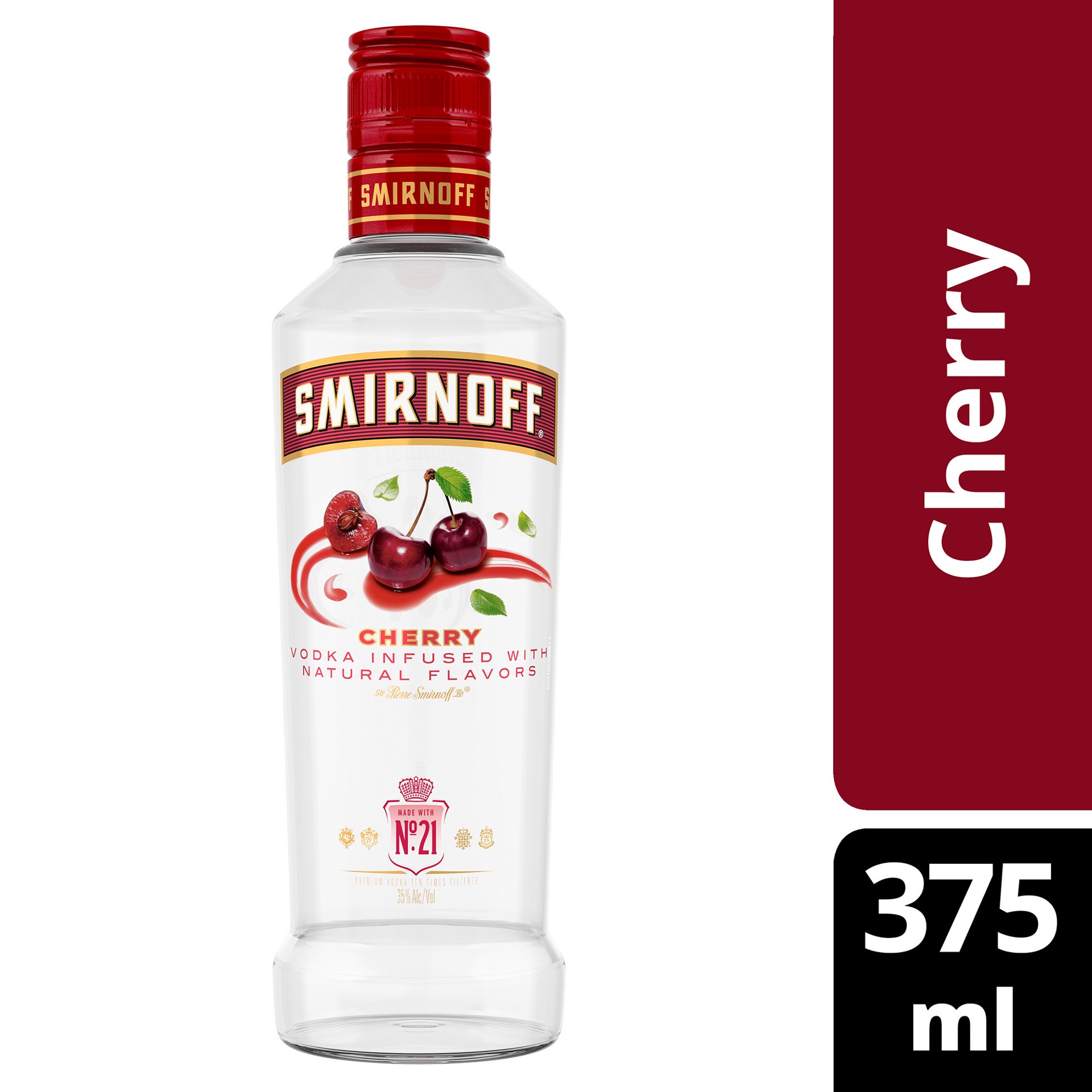 slide 1 of 4, Smirnoff Cherry (Vodka Infused With Natural Flavors), 375 mL Glass Bottle, 375 ml