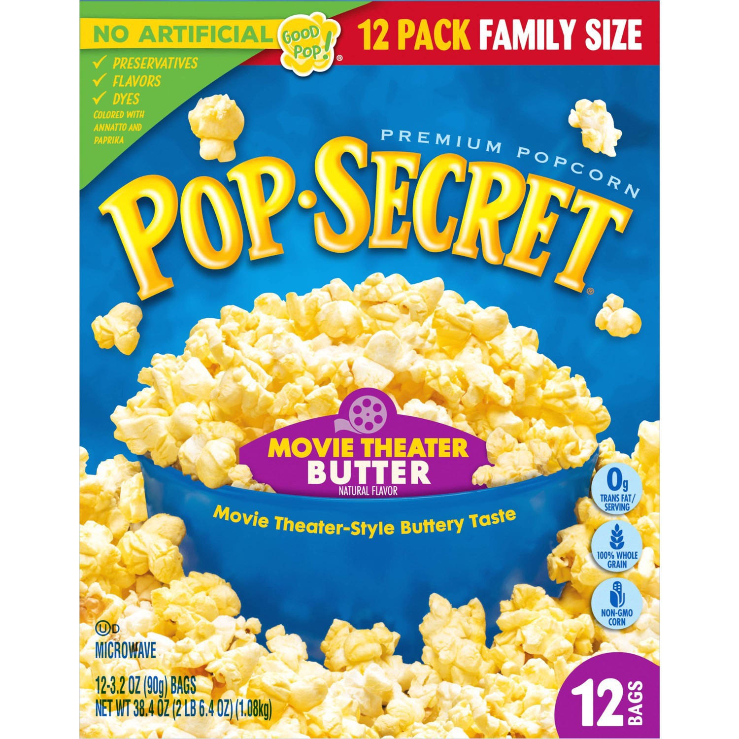 slide 5 of 7, Pop-Secret Microwave Popcorn Movie Theater Butter Flavor - 3oz/12ct, 12 ct; 3.2 oz