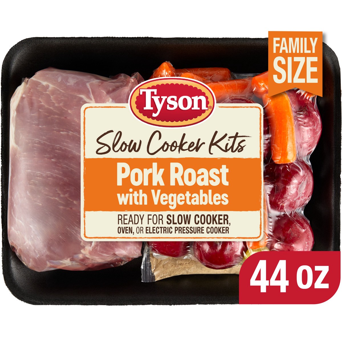 slide 2 of 7, Tyson Slow Cooker Pork Roast with Vegetables Family Size Meal Kit, 44 oz, 44 oz